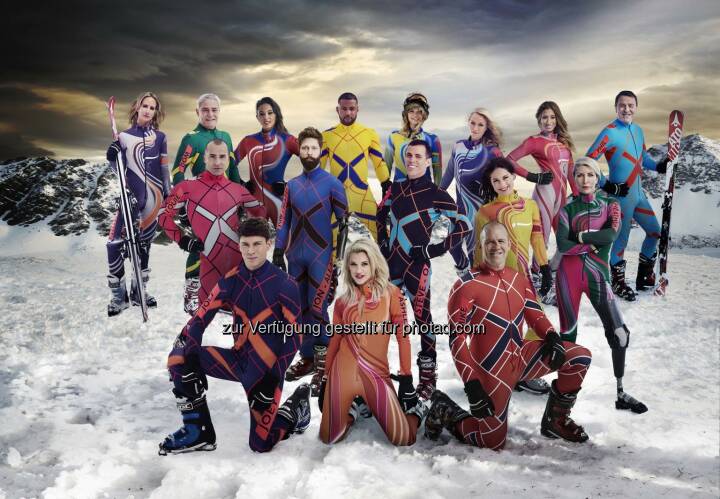 Lady Victoria Hervey, Dom Parker, Louise Hazel, JB Gill, Jodie Kidd, Chloe Madeley, Stacey Solomon, Phil Tufnell, L-R: Louie Spence, Jon-Allan Butterworth, Steve-O; Louise Thompson, Heather Mills, L-R: Joey Essex, Ashley Roberts, Mike Tindall: The Jump - Channel 4 Wintersportwettbewerb mit zwei Liveshows im Kühtai auf 2.020 Metern Seehöhe