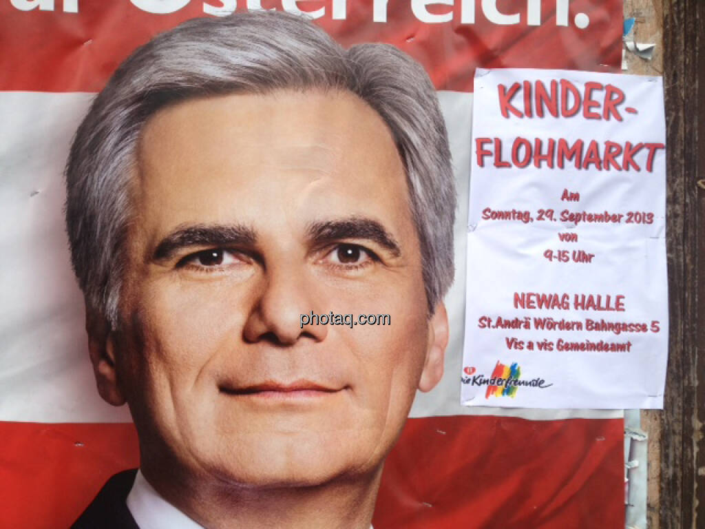 Wahlplakat SPÖ, Werner Faymann, Kinderflohmarkt (29.09.2013) 