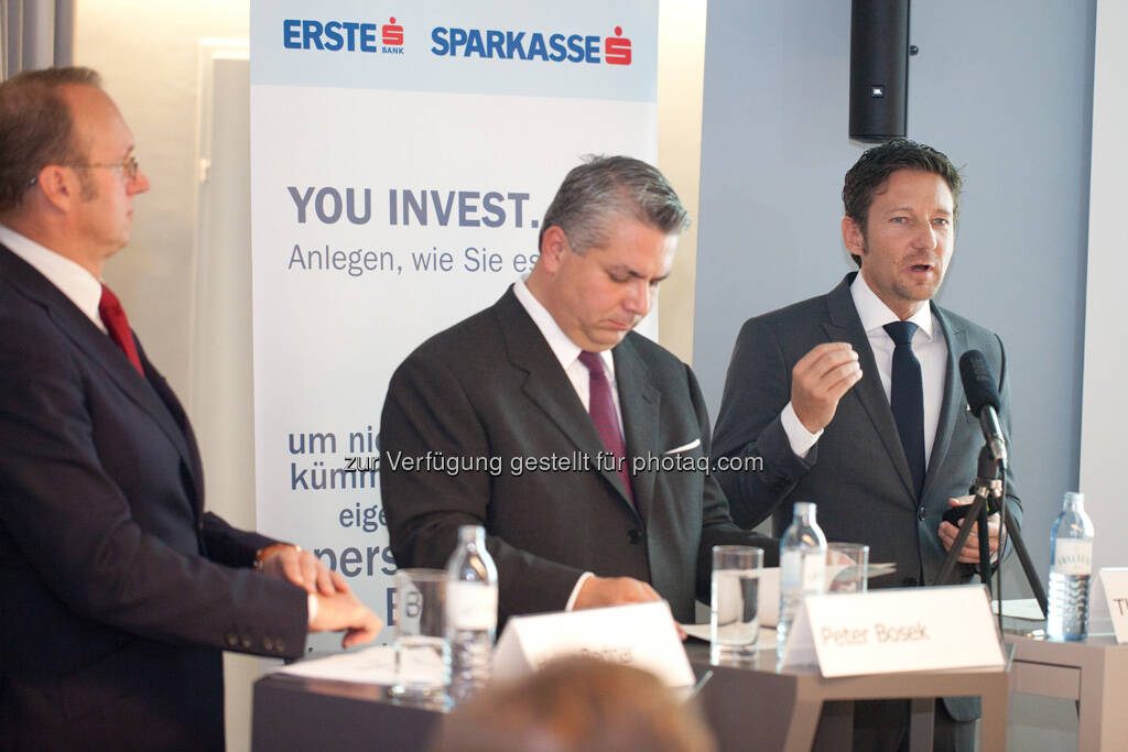 Heinz Bednar (Erste-Sparinvest) Vorstandsvorsitzender, Peter Bosek (Erste Bank Österreich Vorstand), Thomas Schaufler (Erste Asset Management Vorstand), © Michaela Mejta / finanzmarktfoto.at (30.09.2013) 