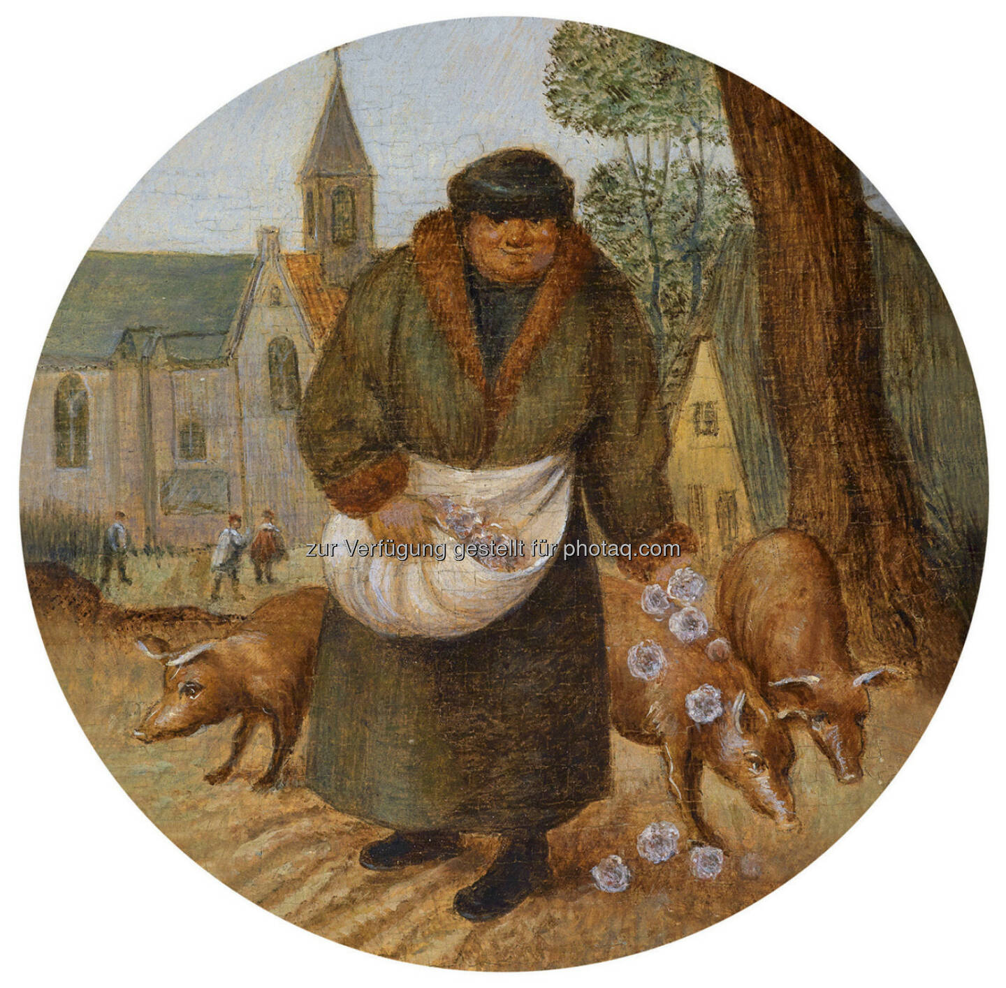 Pieter Brueghel II (1564 - 1637/38) Perlen vor die Säue werfen, Öl/Holz, Durchm. 12,5 cm 
Schätzwert € 100.000 - 150.000 
Auktion 15. Oktober 2013 