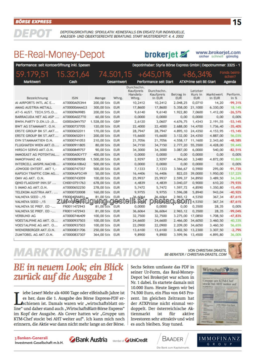 Börse Express-PDF neu: Die Depotseite durch http://www.christian-drastil.com