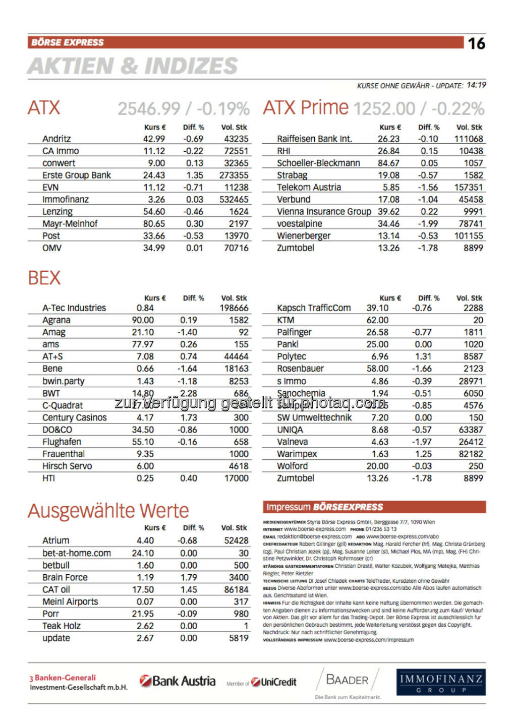 Börse Express-PDF neu: Kursliste