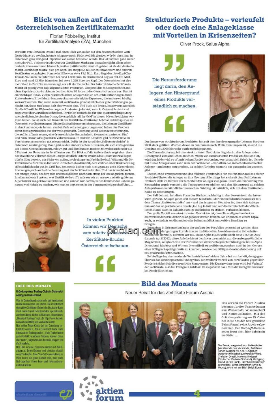 Seite 4 Fachheft 3: Florian Röbbeling und Oliver Prock mit Kommentaren zum Zertifikatemarkt in Österreich, Christian-Hendrik Knappe mit einer Idee