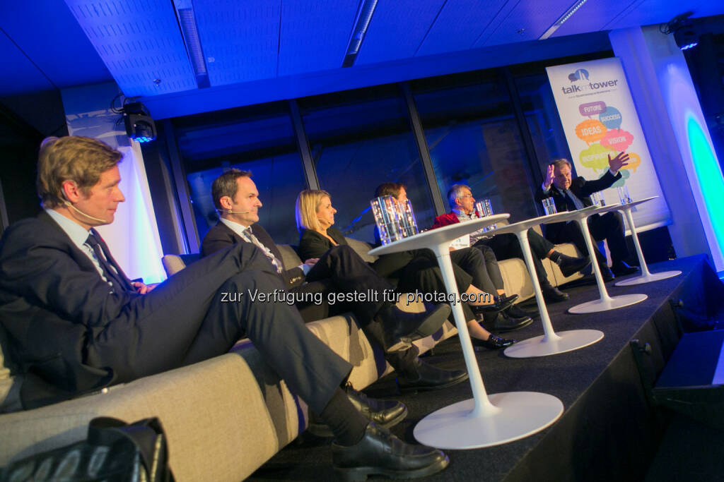 Jan Krainer, SPÖ-Bereichssprecher für Budget und Finanzen, SPÖ, Franz Schellhorn, Leiter des neuen Thinktanks Agenda Austria, Barbara Potisk-Eibensteiner, CFO RHI AG, Rainer Nowak, Chefredakteur „Die Presse“, Stephan Schulmeister, Wifo,  Eduard Zehetner, CEO Immofinanz Group, © Martina Draper für Immofinanz (26.11.2013)
