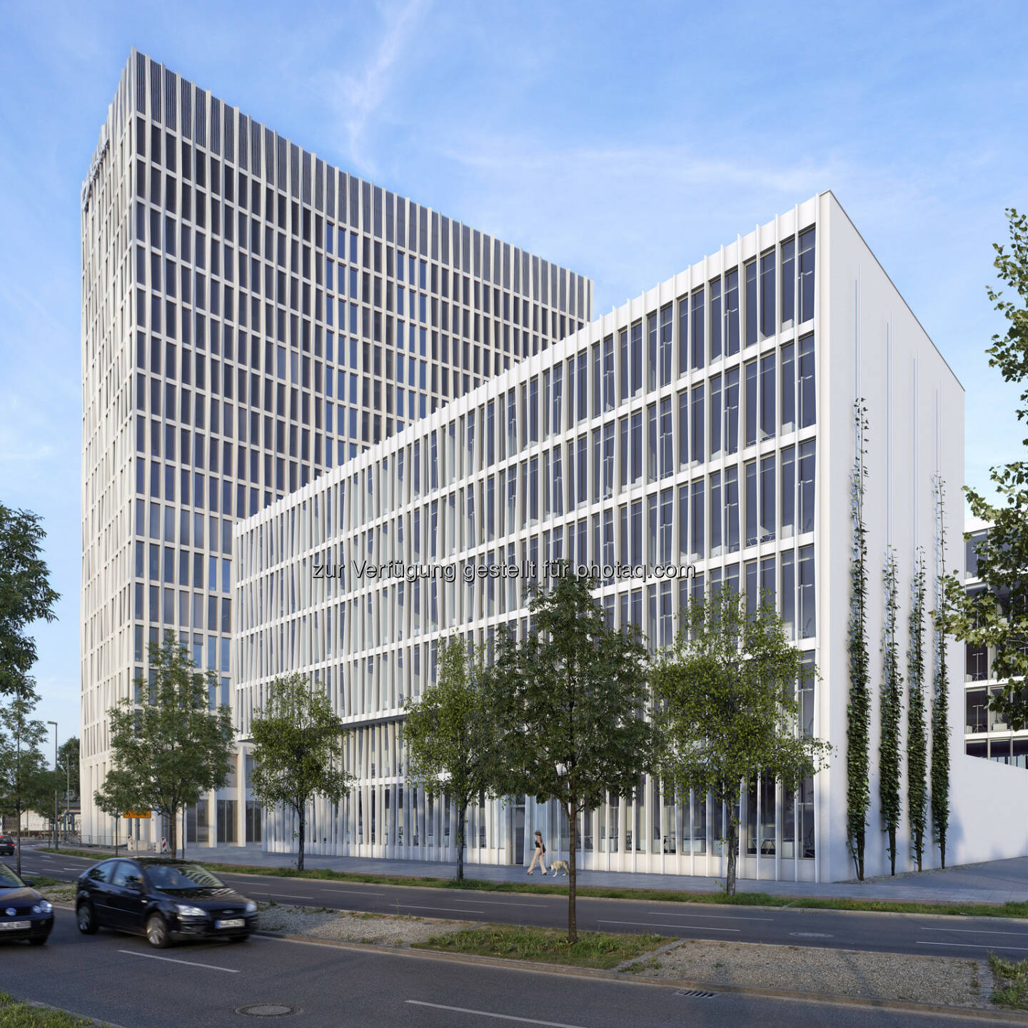 Neues MLP-Beratungszentrum zieht in das von CA Immo geplante Gebäude Monnet 4 - Europacity: Bürogebäude Monnet 4 (Visualisierung); im Hintergrund Tour Total (Bild: CA Immo)