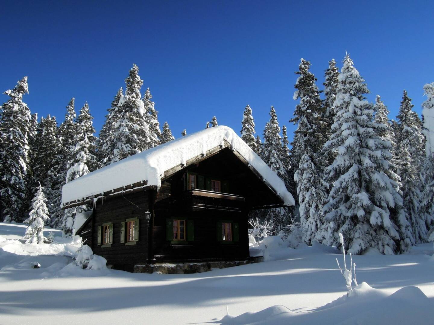Hütte, Bäume, Schnee, Vigljoch, Südtirol