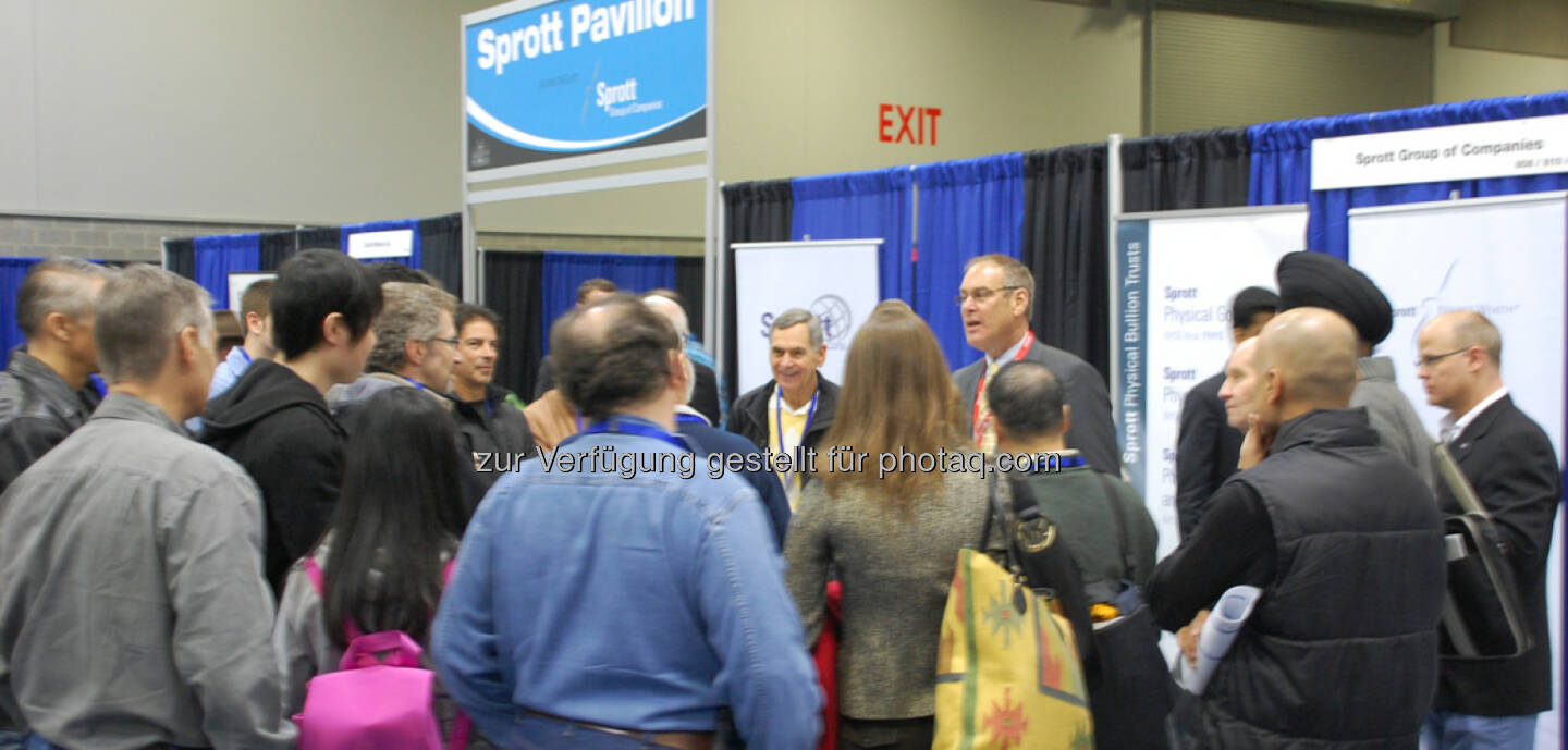 Rick Rule speaking to investors outside the Sprott Pavillion at the 2014 Vancouver Resource Investment Conference