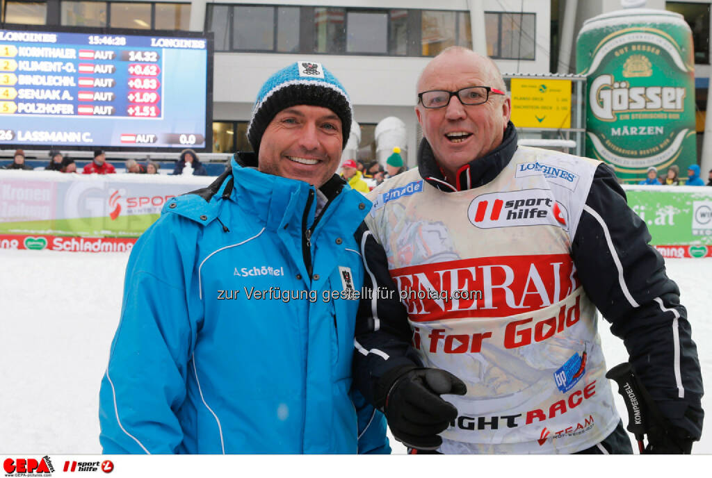 Sporthilfe Charity Race. Bild zeigt Verteidigungs- und Sportminister Gerald Klug und David Zwilling.
Foto: GEPA pictures/ Wolfgang Grebien, © GEPA/Sporthilfe (27.01.2014) 