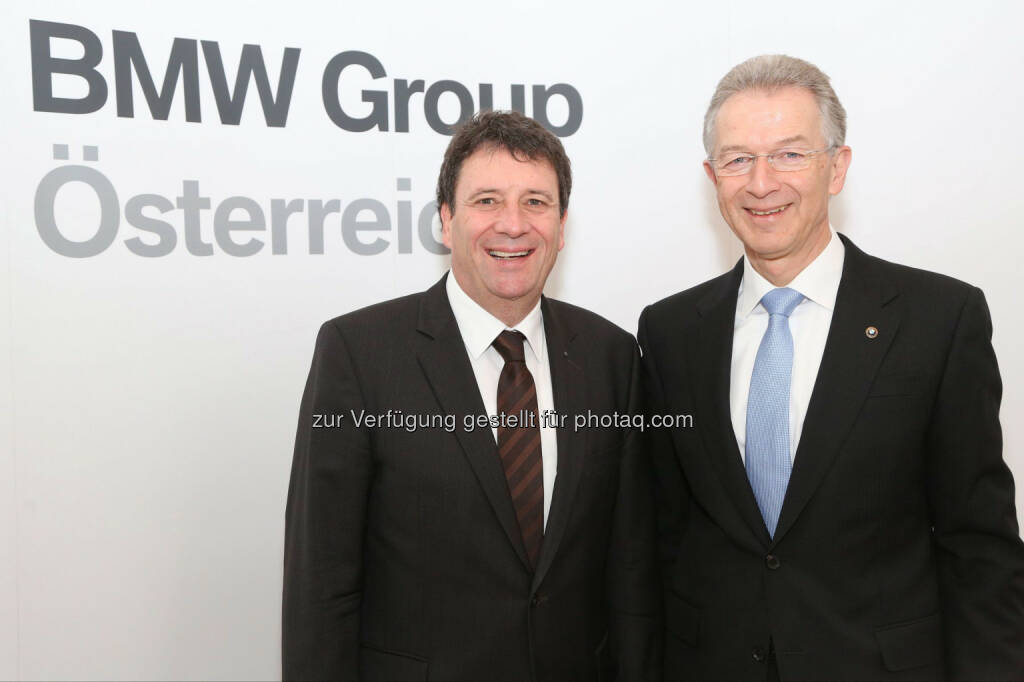 Kurt Egloff (Geschäftsführer BMW Austria GmbH), Gerhard Wölfel (Geschäftsführer BMW Motoren GmbH): BMW Group beendet das Jahr 2013 sehr erfolgreich, entlastet erneut die österreichische Handelsbilanz und investiert 2014 weiter in den Standort Österreich. Aufgrund neuer, innovativer Modelle blickt man sehr optimistisch ins Jahr 2014. Fotocredit: BMW Group Austria/APA-Fotoservice/Schedl (04.02.2014) 