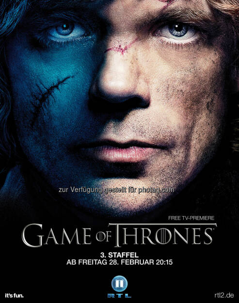 Peter Dinklage als Tyrion Lennister, Plakatmotiv zum Start der dritten Staffel von Game Of Thrones am Freitag, den 28. Februar 2014 um 20:15 Uhr bei RTL II, (C) HBO Enterpreises/RTL II, © Aussendung (06.02.2014) 