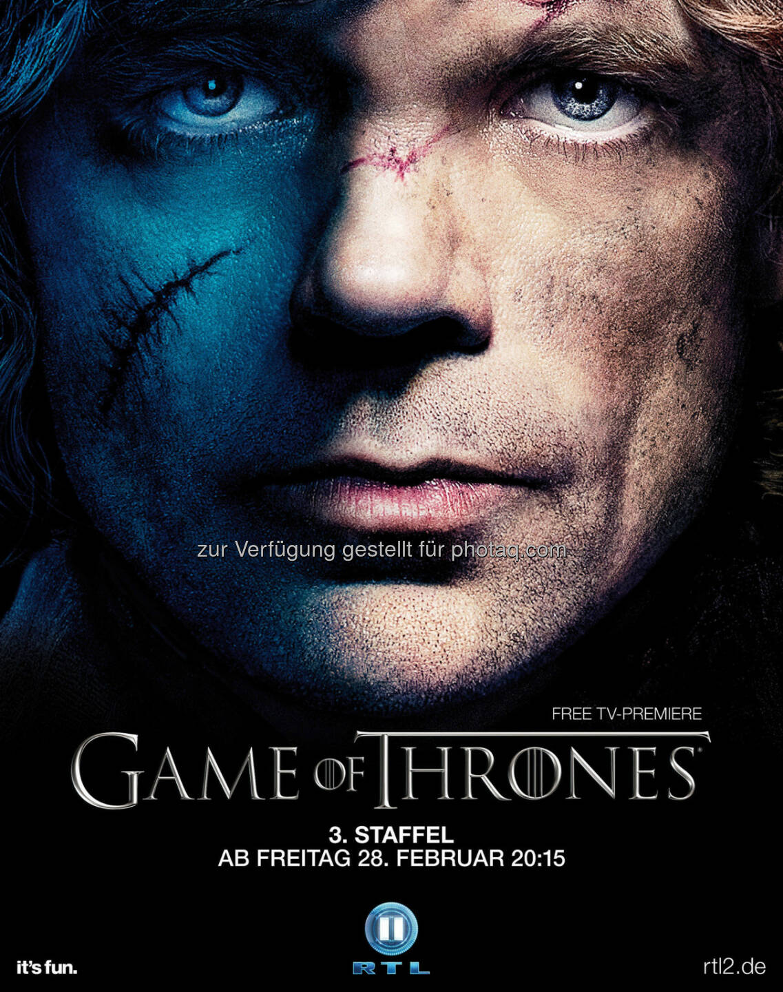 Peter Dinklage als Tyrion Lennister, Plakatmotiv zum Start der dritten Staffel von Game Of Thrones am Freitag, den 28. Februar 2014 um 20:15 Uhr bei RTL II, (C) HBO Enterpreises/RTL II