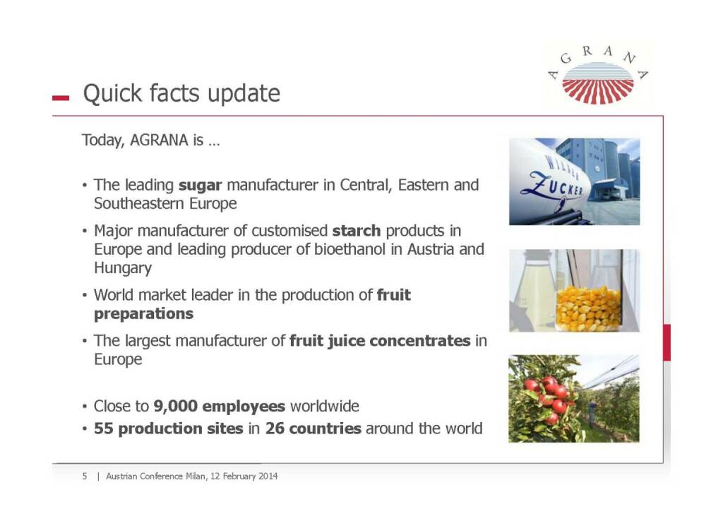 Quick facts update, © Agrana (13.02.2014) 
