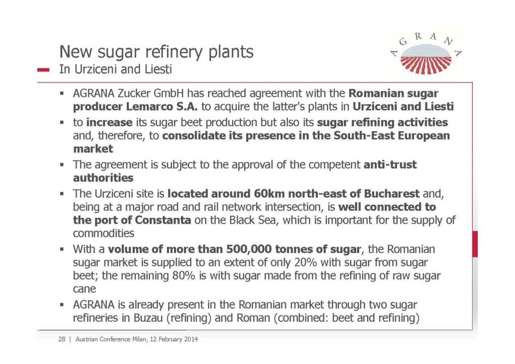 New sugar refinery plants, © Agrana (13.02.2014) 