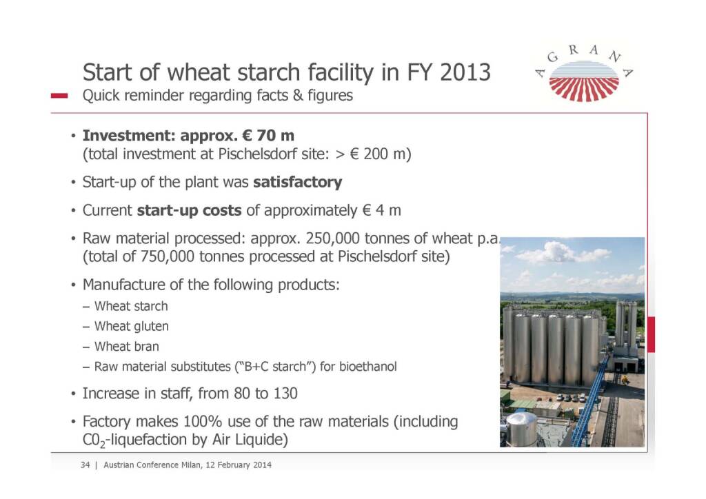 Wheat starch facility, © Agrana (13.02.2014) 