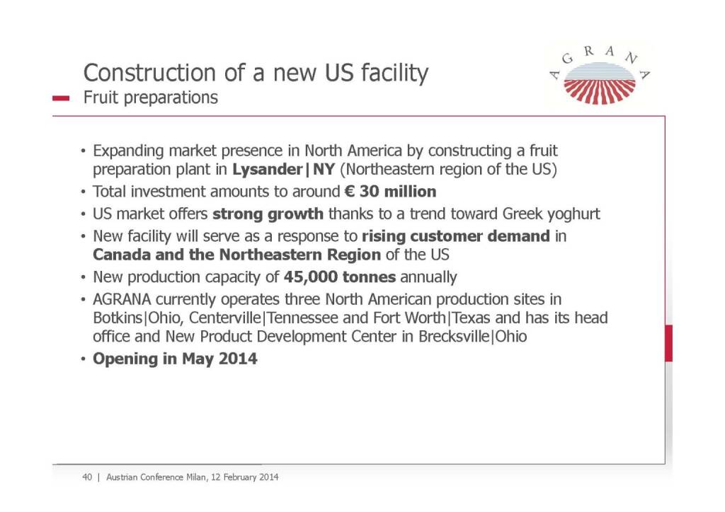 New US Facility, © Agrana (13.02.2014) 