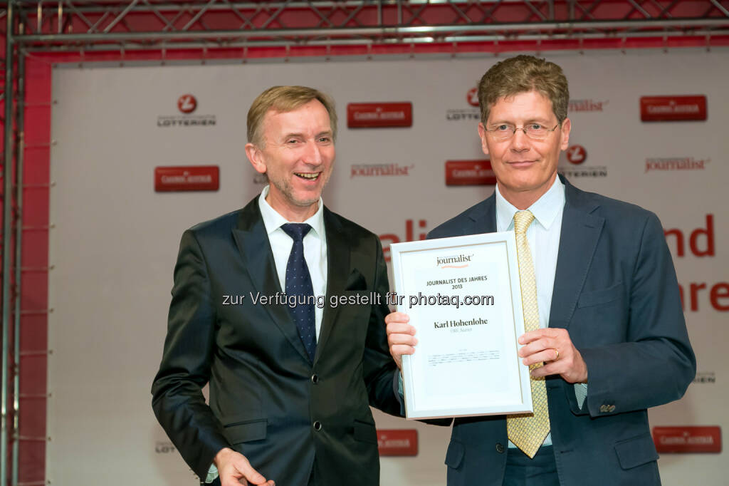 Johann Oberauer (Verleger und Herausgeber), Karl Hohenlohe (Kurier, ORF), © Der österreichische Journalist/APA-Fotoservice/Schedl (13.02.2014) 