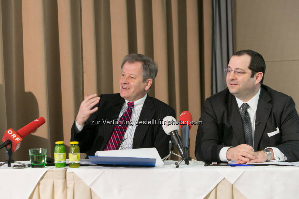 Eduard Zehetner, CEO Immofinanz, Daniel Riedl, CEO Buwog, COO Immofinanz, © Martina Draper für Immofinanz (13.02.2014) 