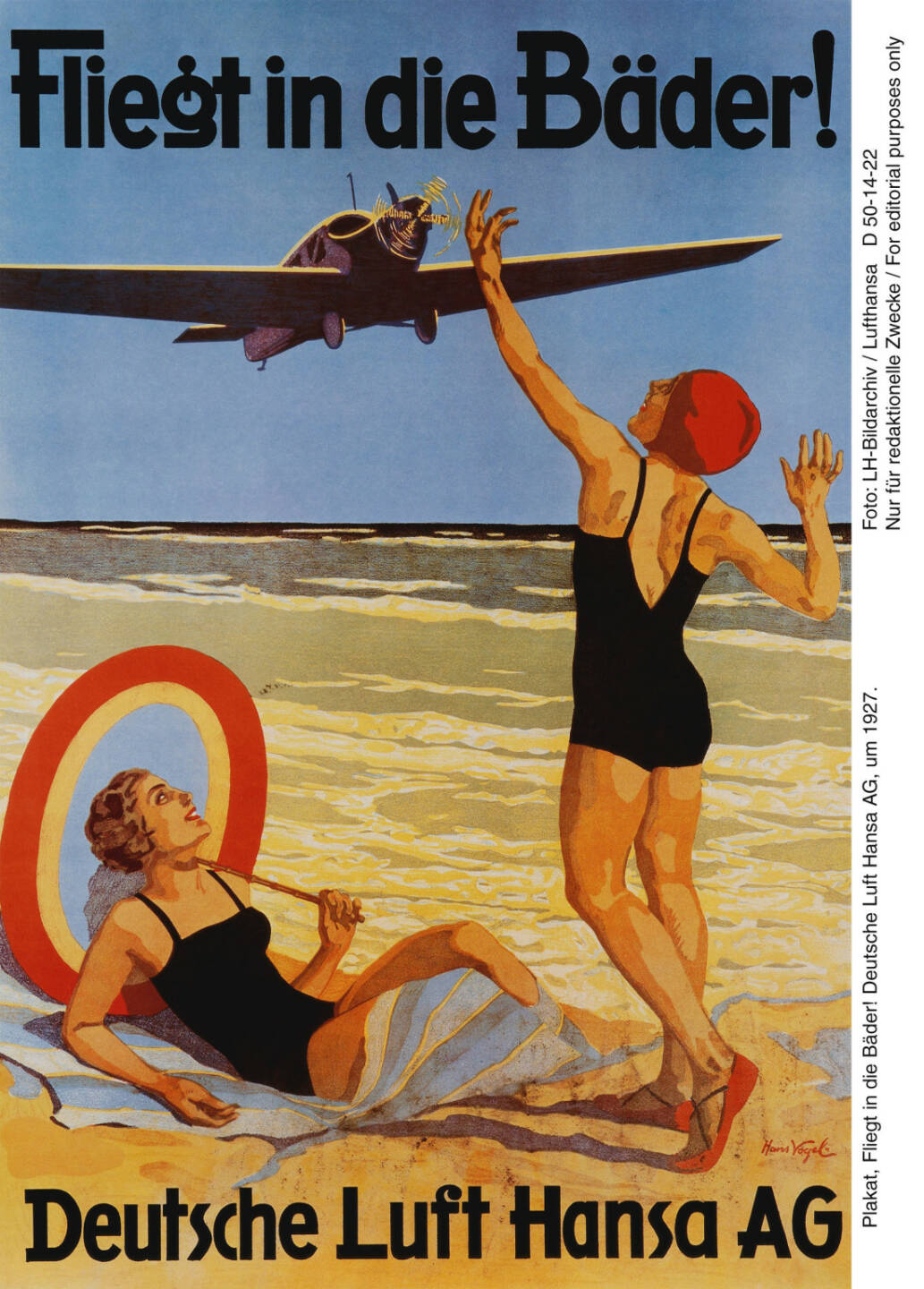 Plakat, Fliegt in die Baeder! Deutsche Lufthansa AG, um 1927. Foto: LH-Bildarchiv Lufthansa

