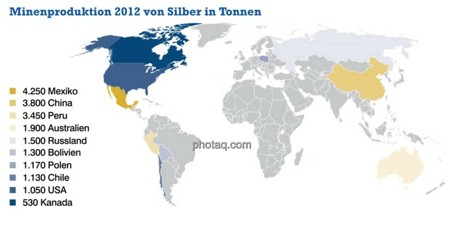 Minenproduktion 2012 von Silber in Tonnen