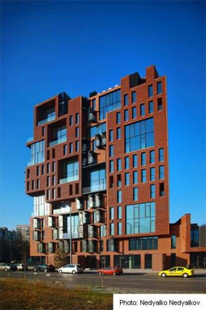Wienerberger : Interesting building with perforated external brick envelope in Bulgaria - Nomination for Brick Award 2014, by Aedes studio architects. See http://www.brickaward.com/red-apple/ (07.03.2014) 