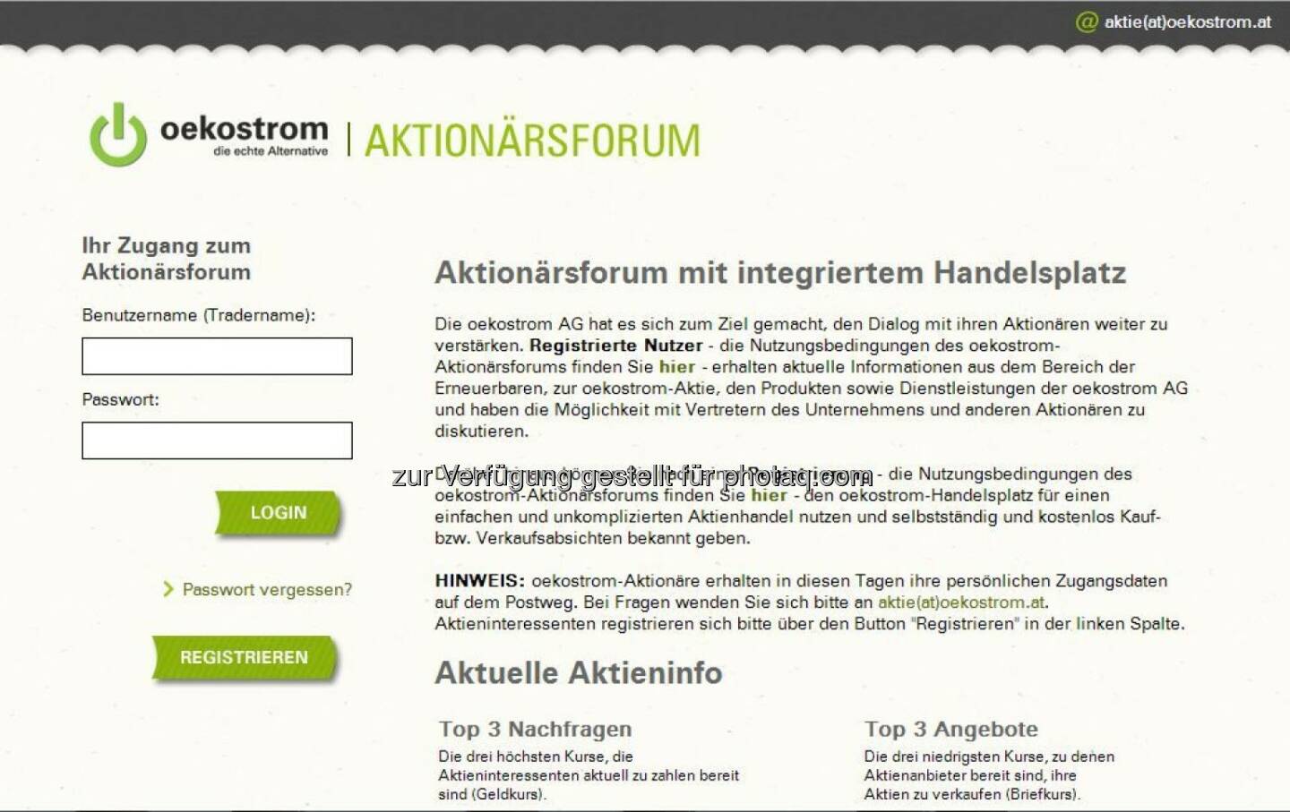 oekostrom-Aktionärsforum Login