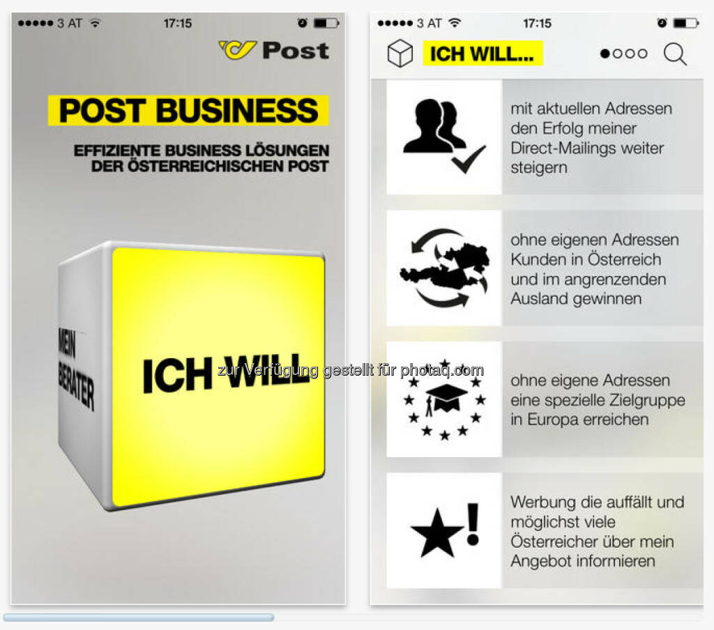 Die Post Business App bietet eine kompakte und leicht verständliche Übersicht über das Werbepost Produktportfolio und Mail Solutions. (25.03.2014) 