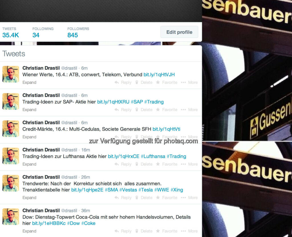 In eigener Sache: http://twitter.com/drastil mit Tweets aus dem Börse Social Network, Grafiken hinterlegt (16.04.2014) 