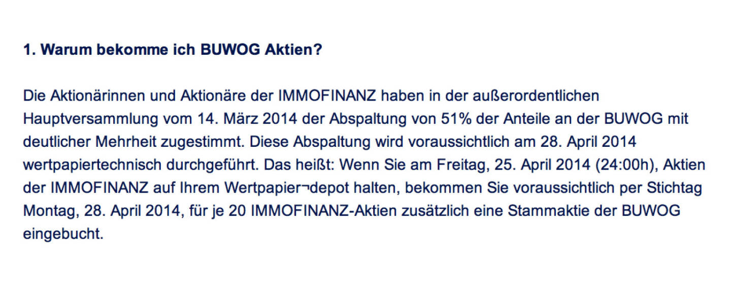 Frage an Immofinanz/Buwog: Warum bekomme ich Buwog Aktien?