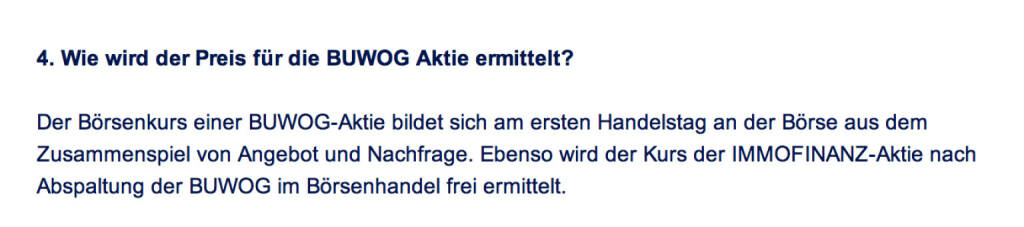 Frage an Immofinanz/Buwog: Wie wird der Preis für die Buwog Aktie ermittelt?  (18.04.2014) 