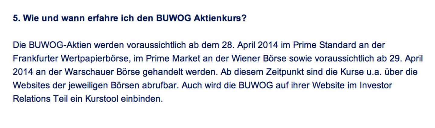 Frage an Immofinanz/Buwog: Wie und wann erfahre ich den Buwog Aktienkurs?