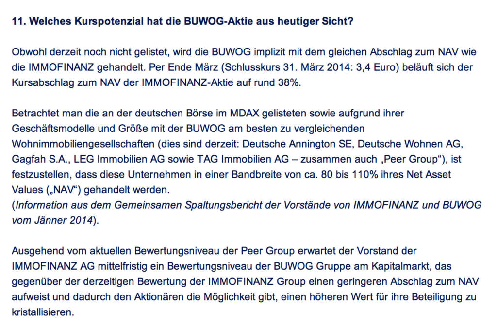 Frage an Immofinanz/Buwog: Welches Kurspotenzial hat die Buwog-Aktie aus heutiger Sicht?  (18.04.2014) 