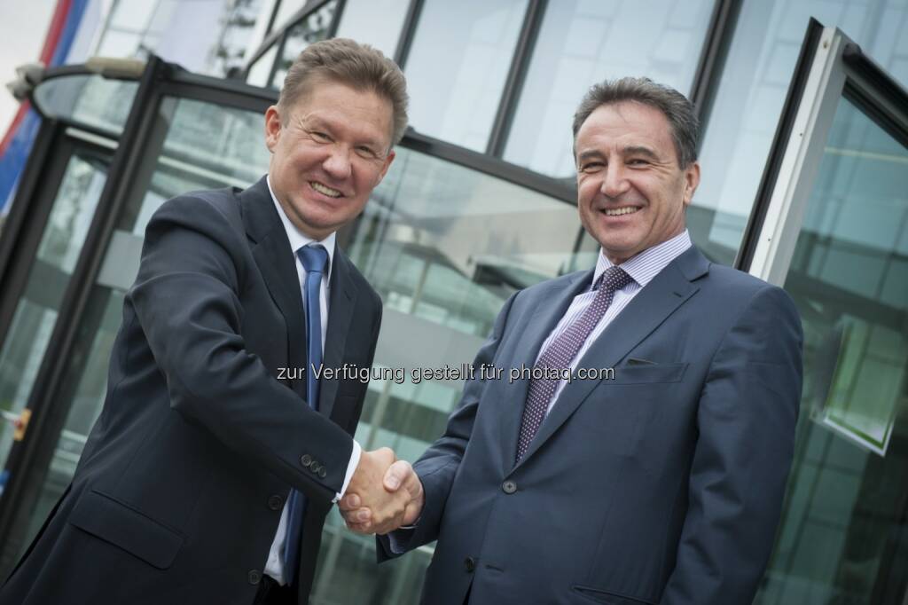 Treffen von Gazprom CEO Miller mit OMV CEO Roiss zur weiteren Festigung der Partnerschaft: 
Herausforderndes Gasumfeld thematisiert (c) OMV (22.04.2014) 