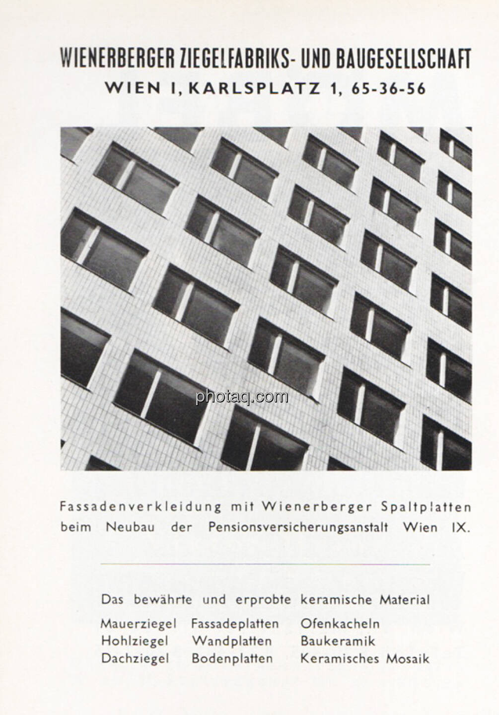 Wienerberger Werbung 1957, Pensionsversicherungsanstalt