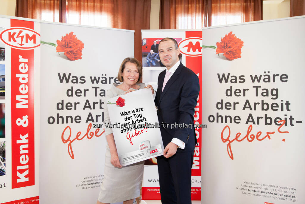 Wirtschaftskammer NÖ feierte Tag der Arbeitgeber: WKNÖ-Präsidentin Sonja Zwazl und Klenk & Meder-Geschäftsführer Herbert Klenk jun. (c) Lechner , © Aussendung (03.05.2014) 