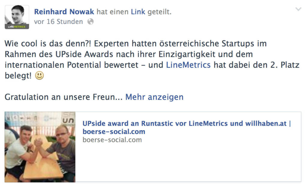 Reinhard Nowak, LineMetrics, zum UPside award (06.05.2014) 