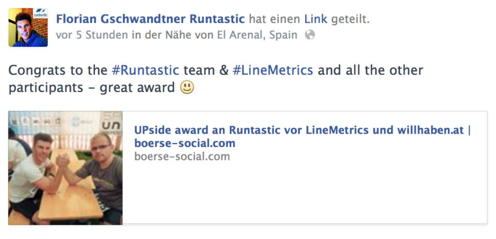 Florian Gschwandtner, Runtastic, zum Upside Award (06.05.2014) 