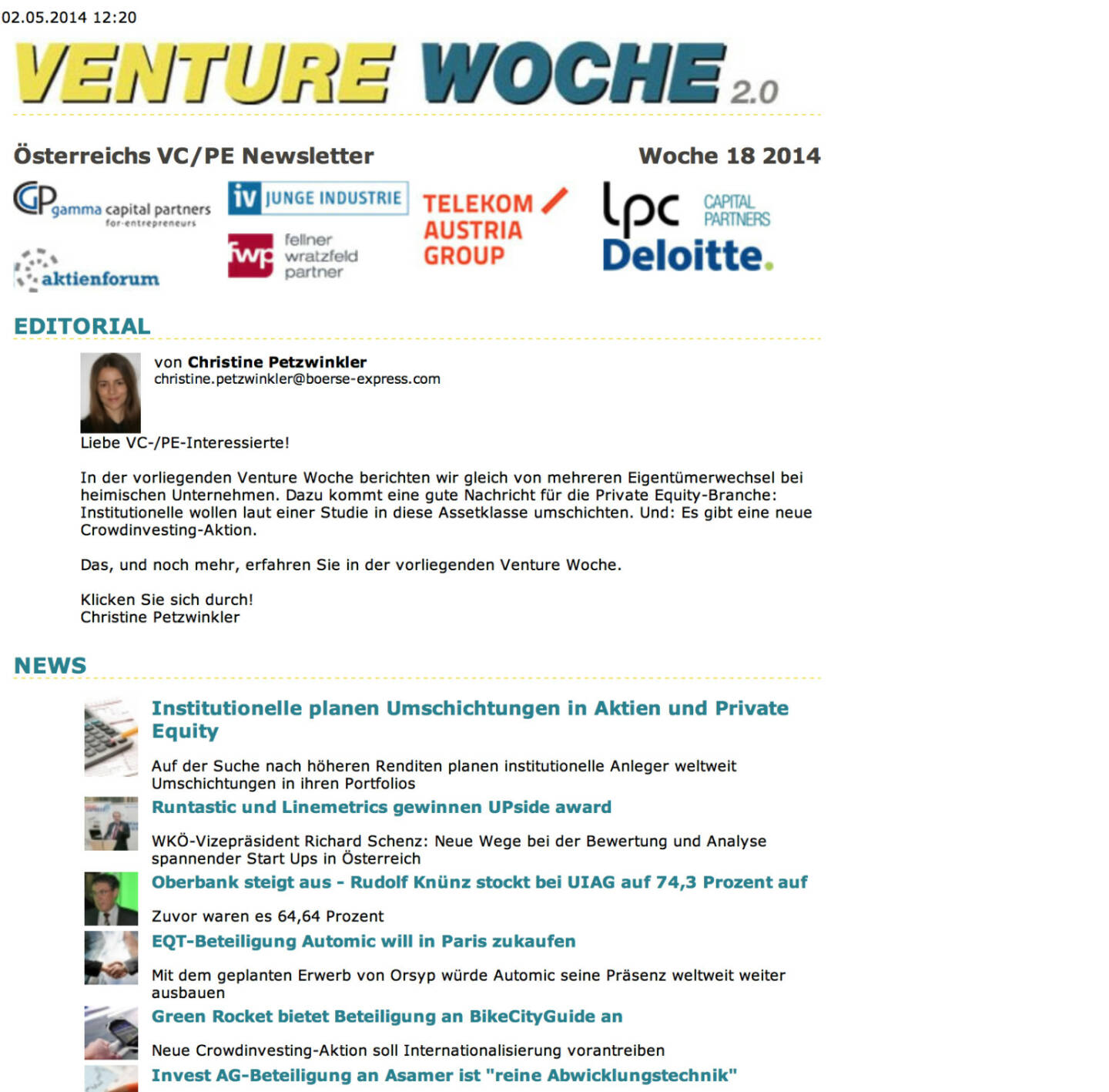 Venture Woche zum UPside award http://www.boerse-express.com/cat/calendar/newsletter_show/35412