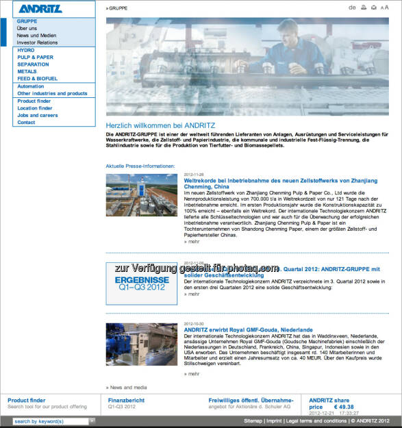  Homepage Andritz AG - www.andritz.com (23.12.2012) 