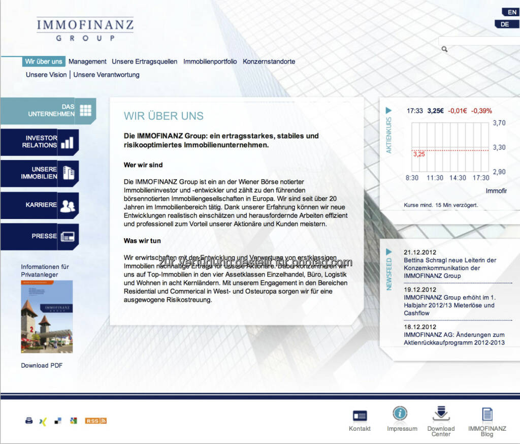 Homepage Immofinanz AG - www.immofinanz.com (23.12.2012) 