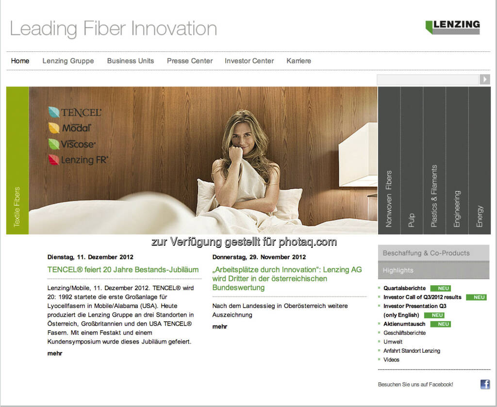 Homepage Lenzing AG - www.lenzing.com (23.12.2012) 