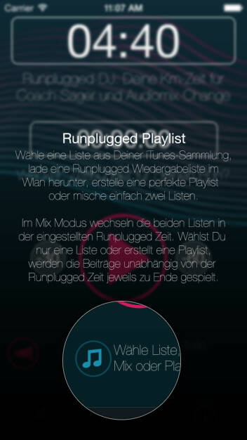 (APP) Runplugged Playlist: Wähle eine Liste aus Deiner iTunes-Sammlung, lade eine Runplugged Wiedergabeliste herunter, erstelle eine perfekte Playlist oder mische einfach zwei Listen. Im Mix Modus wechseln die beiden Listen in der eingestellten Runplugged Zeit. Wählst Du nur eine Liste oder erstellt eine Playlist, werden die Beiträge unabhängig von der Runplugged Zeit jeweils zu Ende gespielt - Appdownload unter http://bit.ly/1lbuMA9 (10.05.2014)