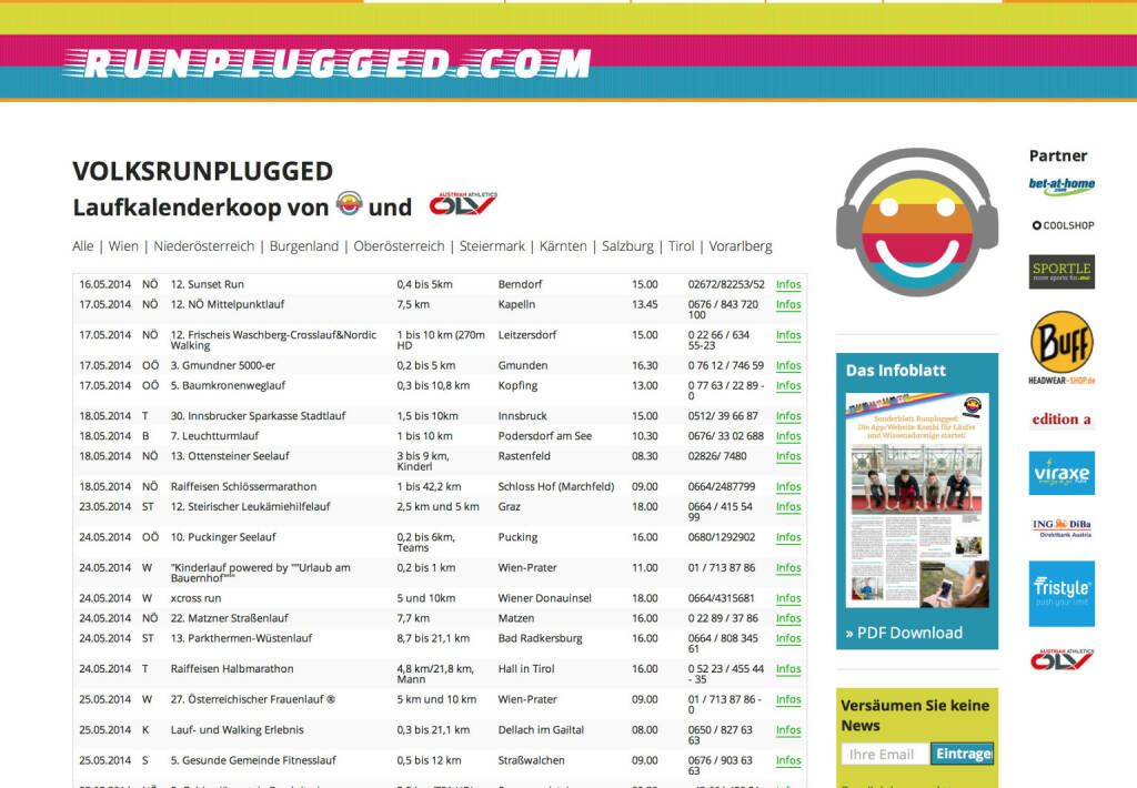 (WEB) http://www.runplugged.com/volksrunplugged - der Laufkalender, zunächst für Österreich - Appdownload unter http://bit.ly/1lbuMA9 (10.05.2014) 