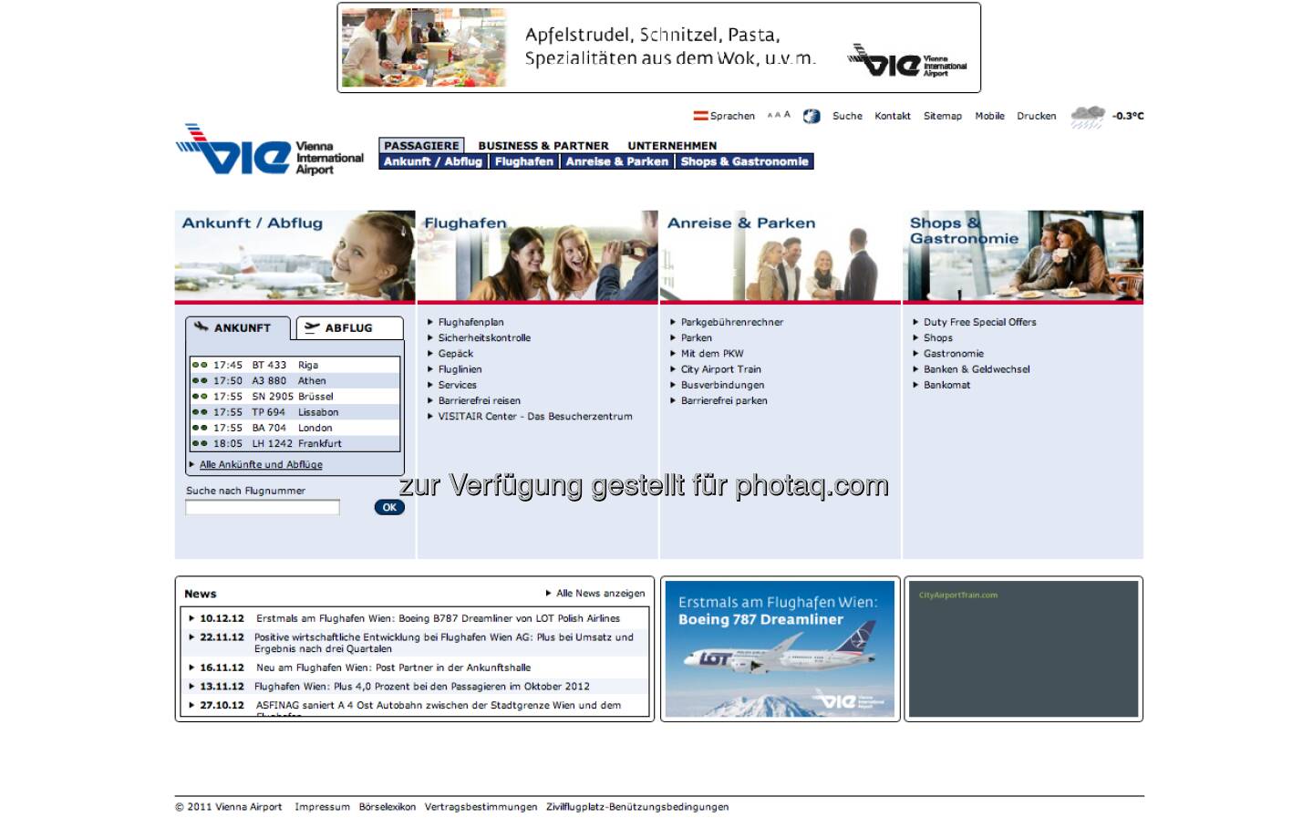 Flughafen Wien Homepage http://www.viennaairport.com