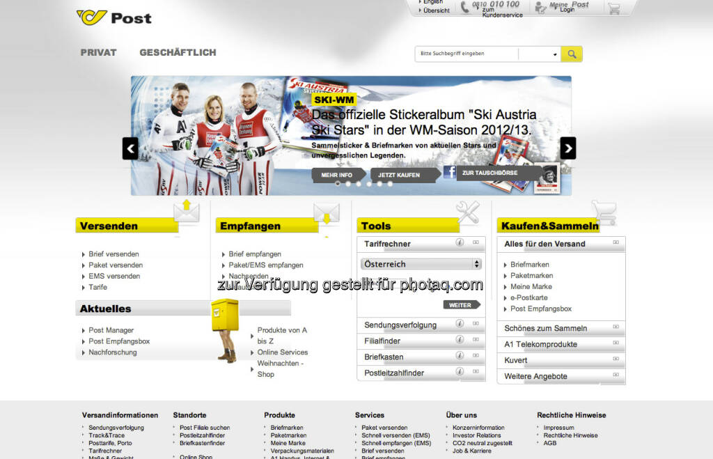 Österreichische Post Hompage - http://www.post.at (23.12.2012) 