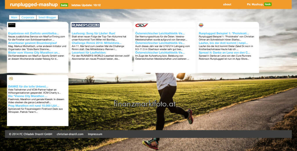 Neu seit 14.5: http://finanzmarktmashup.at/mashup/runplugged . RSS-Feeds aus dem Laufsportbereich willkommen (14.05.2014) 