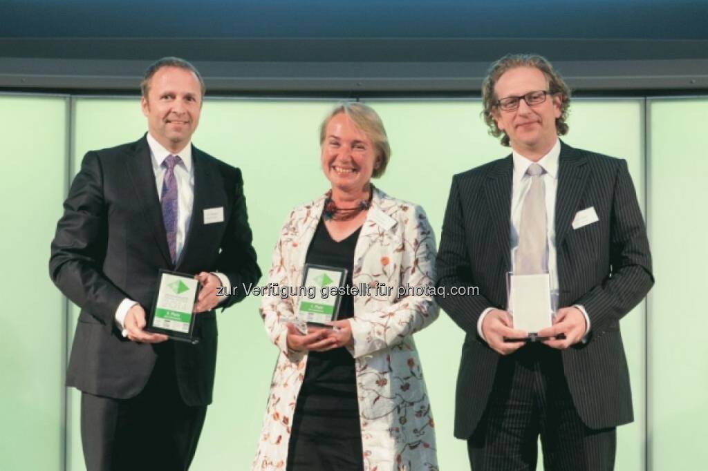 Siegertrio: Frank Weingarts (UniCredit), Heike Arbter (RCB), Markus Kaller (Erste), © Martina Draper für Börse Express (16.05.2014) 