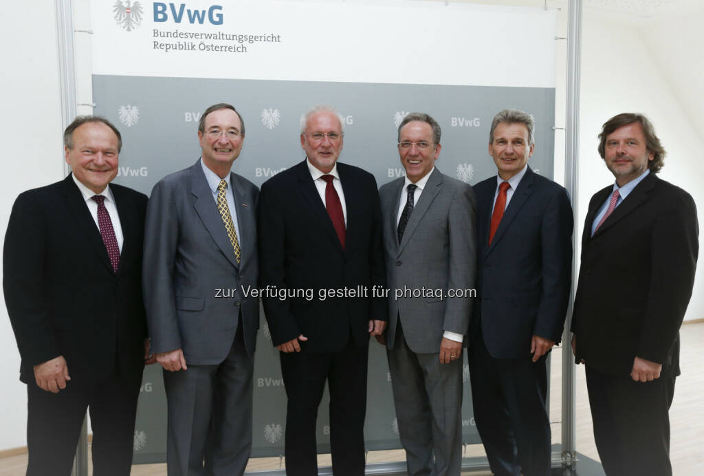 Sozialpartner-Präsidenten zu Gast am BVwG: Hermann Schultes, Landwirtschaftskammer Österreich, Christoph Leitl, Wirtschaftskammer Österreich, Harald Perl, Bundesverwaltungsgericht, Rudi Kaske, Bundesarbeitskammer, Erich Foglar, ÖGB, Michael Sachs, Bundesverwaltungsgericht (v.l.n.r.) Bundesverwaltungsgericht: Sozialpartner-Präsidenten am Bundesverwaltungsgericht zu Gast (31.05.2014) 