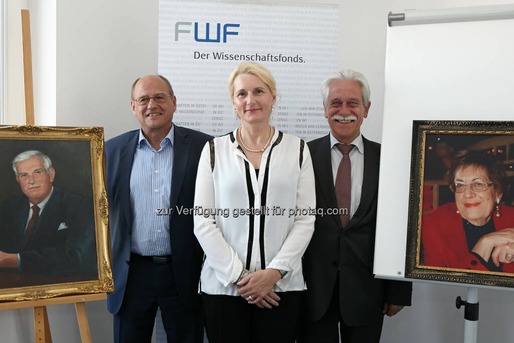 FWF - Der Wissenschaftsfonds: Gottfried und Vera Weiss Stiftung als Kooperationspartner des FWF - Nachwuchsförderung im Fokus: Gerhard Kratky (Konsulent des Präsidiums des FWF), Pascale Ehrenfreund (FWF-Präsidentin) und Rudolf Bauer (Mitglied des Stiftungsvorstandes) (04.06.2014)