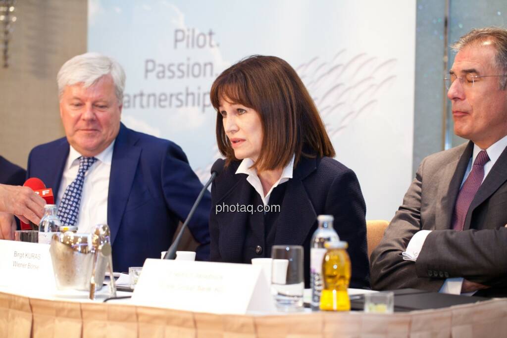 Walter A. Stephan (CEO FACC), Birgit Kuras (Börse Wien), Friedrich Mostböck (Erste Group) , © photaq/Michi Mejta (04.06.2014) 