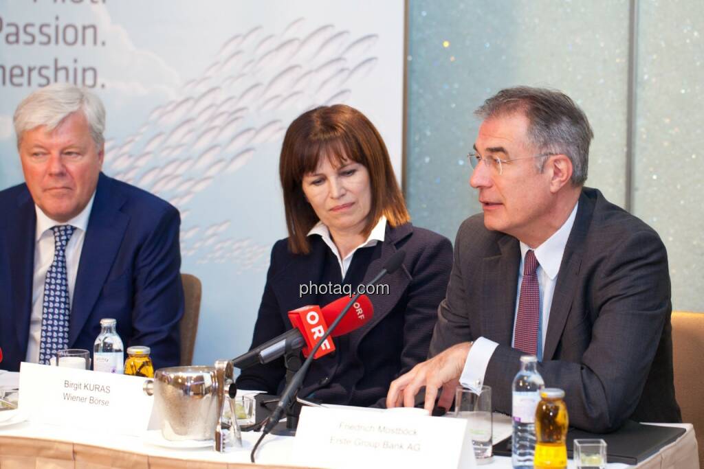 Walter A. Stephan (CEO FACC), Birgit Kuras (Börse Wien), Friedrich Mostböck (Erste Group) , © photaq/Michi Mejta (04.06.2014) 